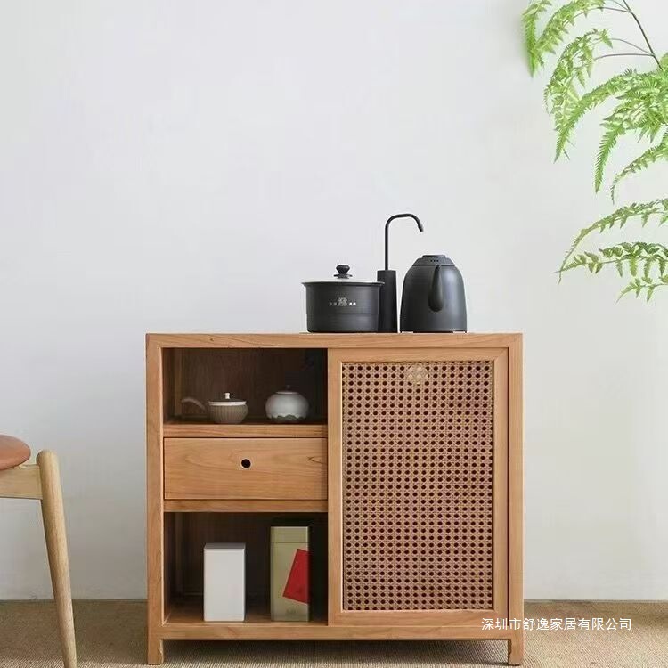 实木移动茶水柜新中式办公室黑胡桃木茶边柜茶桌侧边柜客厅茶台|undefined
