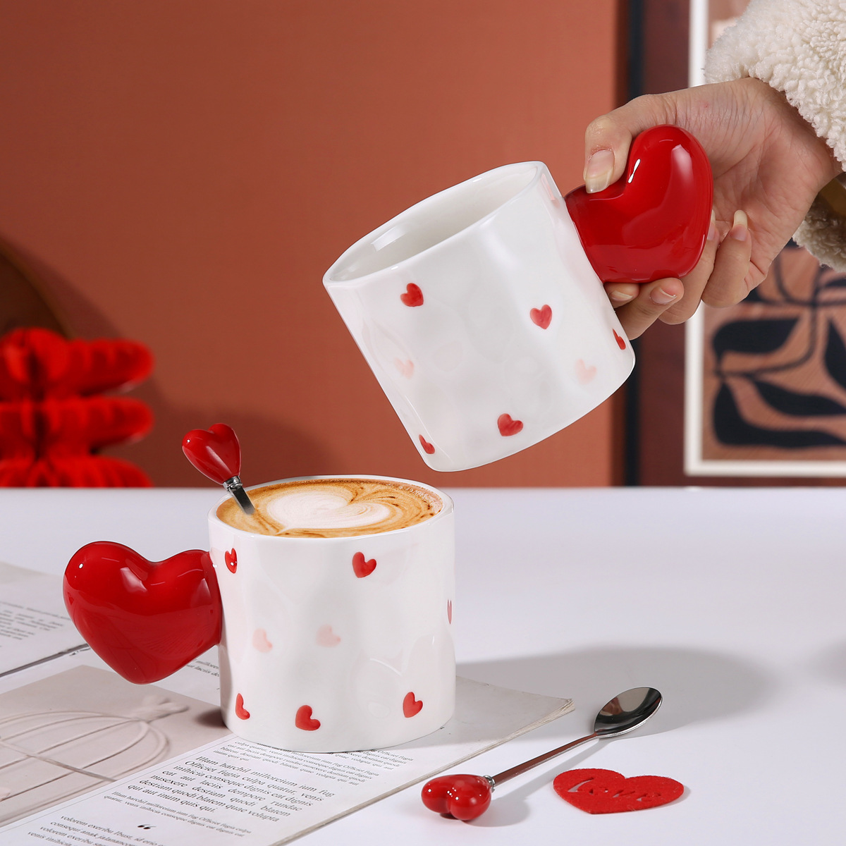 Taza de cerámica de amor tridimensional regalo de San Valentín taza de agua hecha a mano taza de café taza de desayuno taza de leche