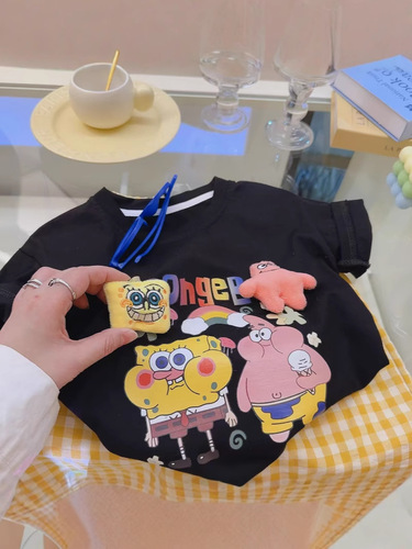 Children's Cartoon Cartoon Baby Cotton Set 2025 Japanese Style Unisex Cute Fashion Short Sleeve Top