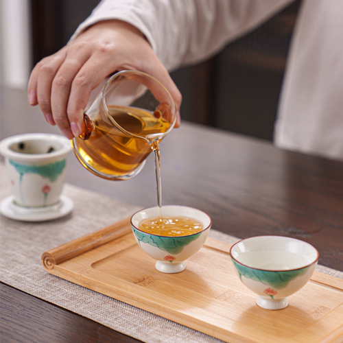 Simple Hand-painted Teacup and Teapot Set with Small Gift Box, Chinese Style Ceramic Teapot and Two Teacups