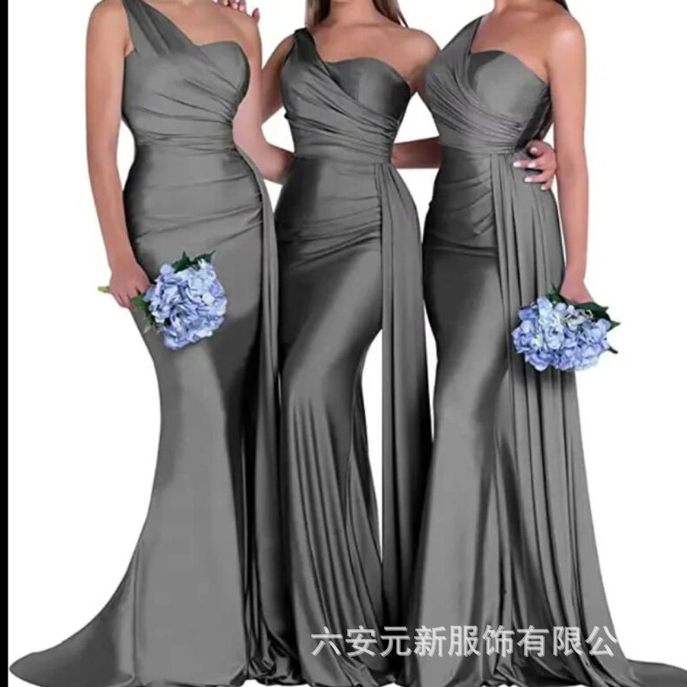 Nuevo europeo y americano Comercio exterior Amazon AliExpress deseo vestido de noche sexy un hombro solo satén adelgazamiento vestido largo
