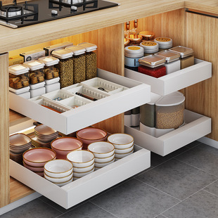 Wow Kitchen Cabinet Built-In Punch-Free Storage Rack Pull-Out Spice Dish Storage Rack Drawer Organizer Box