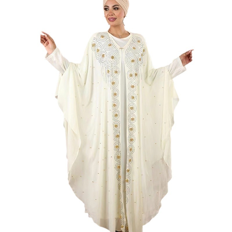 Afrikanisches Abaya-Kleid in Übergröße, langes Kleid, europäisch-amerikanisch, Chiffonkleid für Damen mit Strasssteinen, 8943_voghion.com