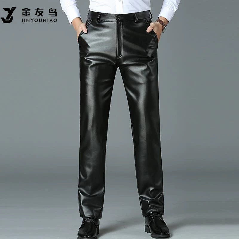 Мужские кожаные брюки, мужские весенне-осенние тонкие велосипедные морозостойкие прямые брюки большого размера, свободные водонепроницаемые, ветрозащитные и бархатные брюки для мужчин.