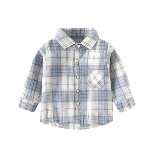 Children's interlock gauze grid top spring casual cotton fabric versatile long sleeve unisex children's stand-up collar base shirt