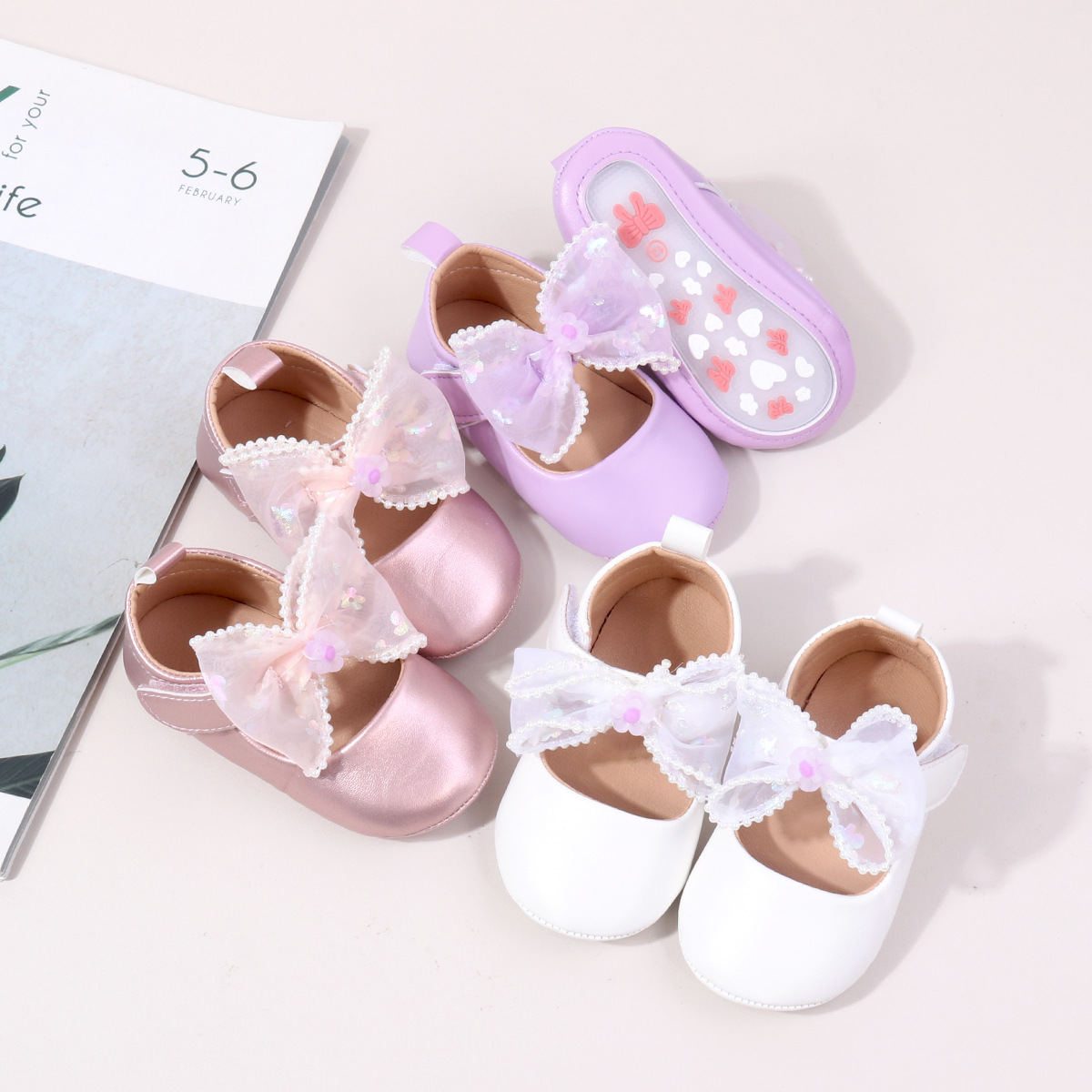 Matte Leather Shoes Spring and Autumn New Single-layer Shoes Velcro Bow Princess Shoes Rubber Sole Non-slip BBW4224