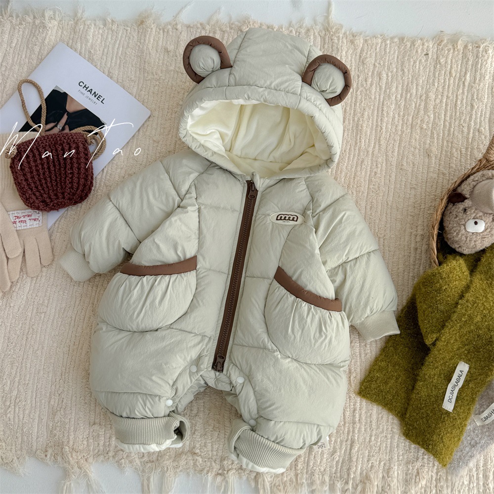 Ropa para niños coreanos ropa de invierno para bebés más mamelucos acolchados de terciopelo versión coreana bebé lindo súper lindo mono chaqueta acolchada de invierno marea