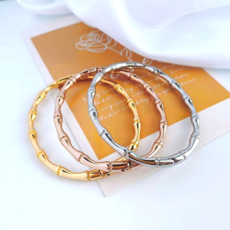 Bamboo titanium steel plain bracelet ins net red same style solid stainless steel hand jewelry wholesale simple elegant style gold_voghion.com