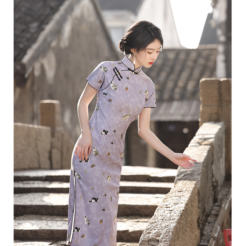 Purple Cheongsam Year Situation Temperament Maiden Improved New Chinese Style dress Women's Summer Chinese Style Daily Wear Clothes