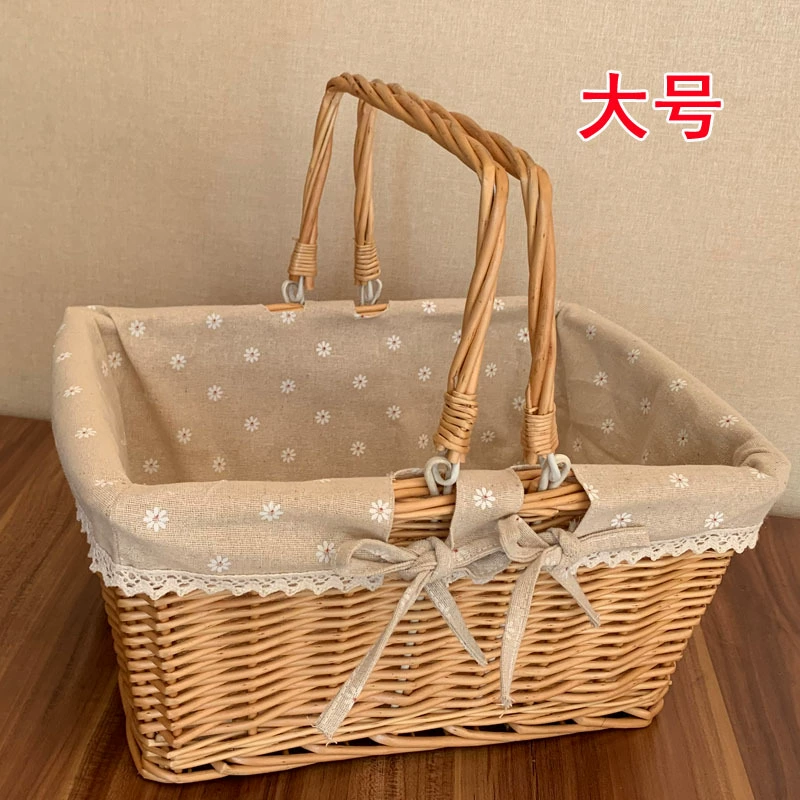 Корзина из ротанга для хранения цветов, корзина для покупок, корзина из ротанга, объёмная корзина зеленая для пикника