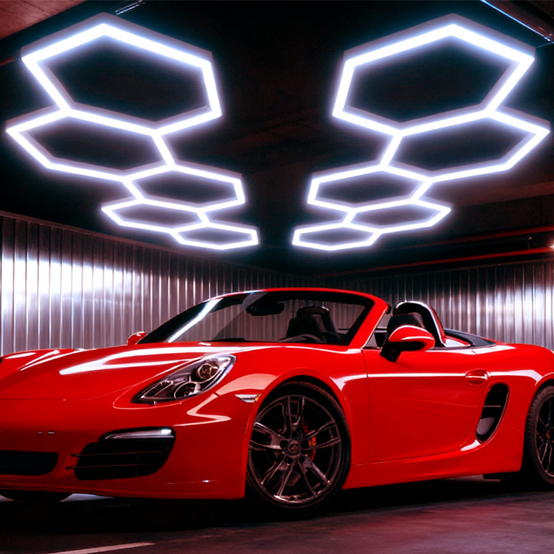 跨境led防水六边形蜂窝洗车灯汽车贴膜汽修车库5孔14孔110v工位灯