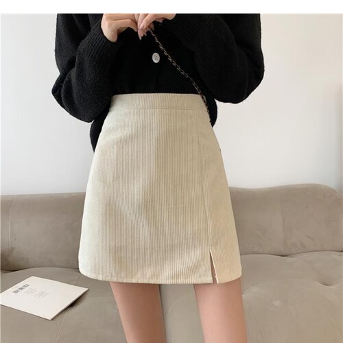 Corduroy A-line Skirt—New Autumn/Winter Style for Women: Preppy-Style High-Waisted Slimming Skirt That Highlights the Hip, Perfect for Sassy Girls