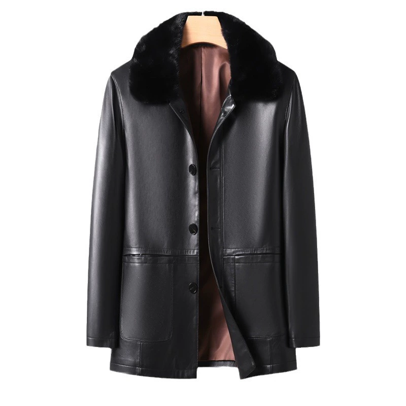 Demi-season liner with down, down jacket, genuine leather