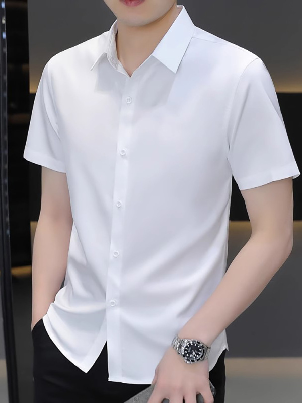 氷糸黒シャツ男性半袖夏の薄い弾力シャツ男性用アイロンフリービジネスカジュアルtシャツ|undefined