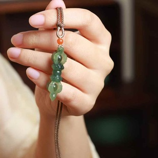 Jade Crafts Natural Xinjiang Hetian Jade Qinghai Material Old Material Lake Water Green Magic Pestle Pendant Men and Women Jade Pendant