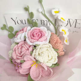 2025新款成品手工编织花束针织毛线花成品花束手捧花闺蜜情侣E18