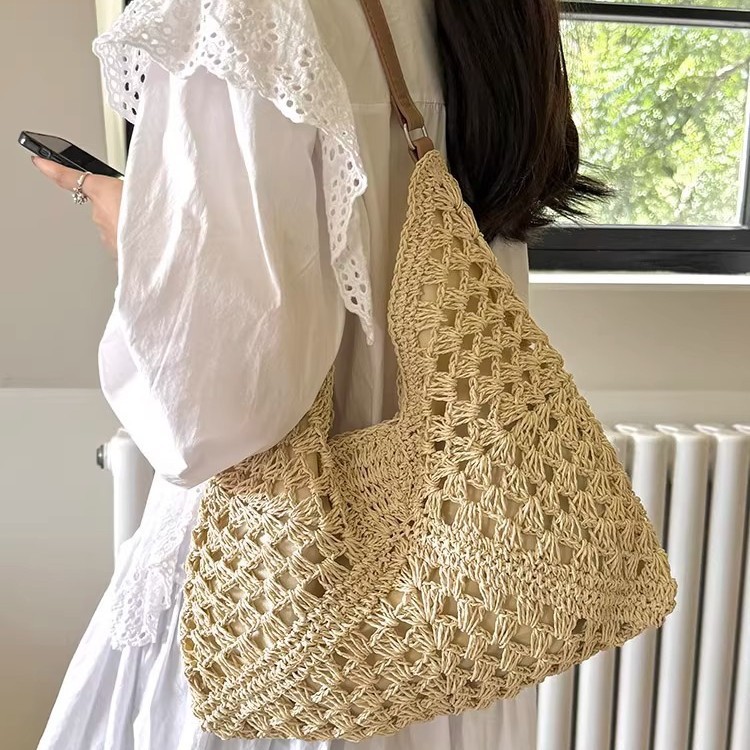 Large Capacity Woven Bag For Women 2025 Summer New Beach Vacation Straw Bag Fashion Shoulder Tote Bag - Thumbnail 2