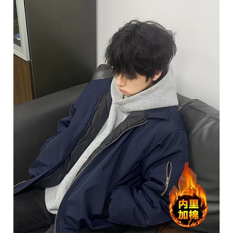 cleanfit藏青色棉服外套男款冬季加厚美式飞行夹克加棉保暖棉衣