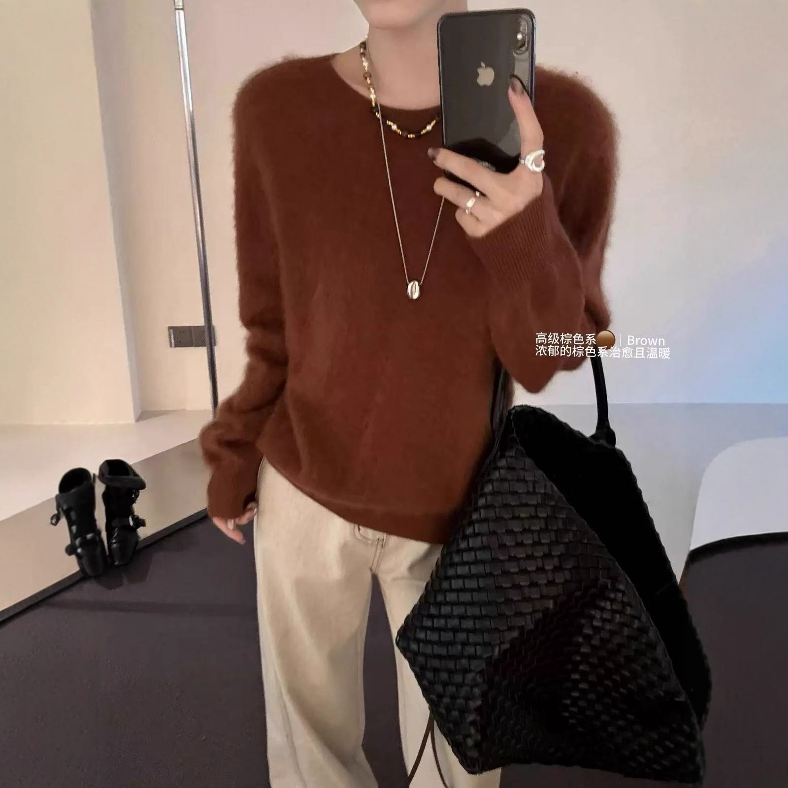 【爆款奢品】羊绒拉绒拉毛圆领基础针织毛衣135斤内