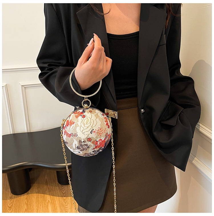 900g Weight Lock clasp Closure Type Single Shoulder Strap, Top Handle Strap Type Circle Bag Bags Type Daily, Shopping Occasion PU Material Women's Backpack Backpack Flower Pattern All Seasons Season Women's Gender Elegant, Vintage Style Style Round Shape Women's PU Flower Elegant Vintage Style Round Lock Clasp Circle Bag 5