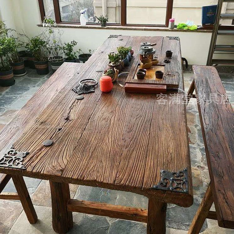 Old Elm Door Panel Retro Tea Table Weathered Solid Wood Table Log Bar Old Wooden Board Old Door Panel Table Customization