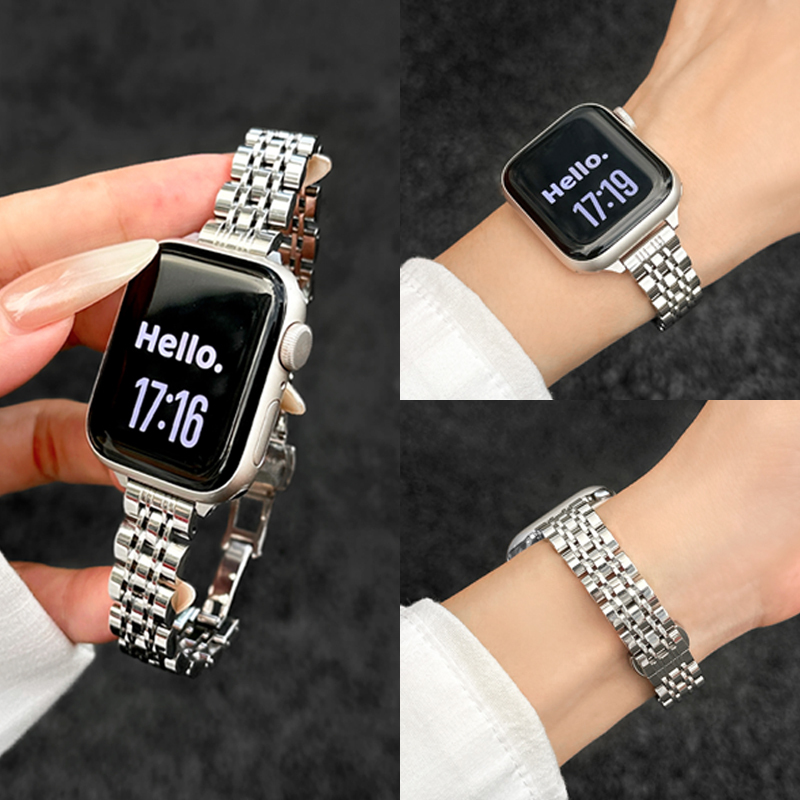 Suitable for Iwatchs11 Watch Strap, Seven-Bead Stainless Steel Women's Slim Waist Applewatchs10 Apple Watch Strap Suitable for Iwatchs11 Watch Strap, Seven-Bead Stainless Steel Women's Slim Waist Applewatchs10 Apple Watch Strap