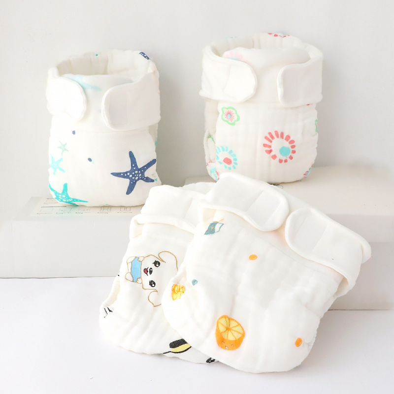 New baby four seasons waterproof three-dimensional anti-side leakage baby diaper gauze mustard cloth pants diaper pants