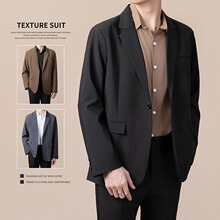 休闲西装男套装外套春秋季韩版高级感宽松商务痞帅黑色西服正装男