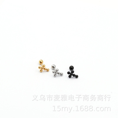 钛钢螺纹球球十字架耳钉耳骨钉耳骨坠小耳钉N51|ms