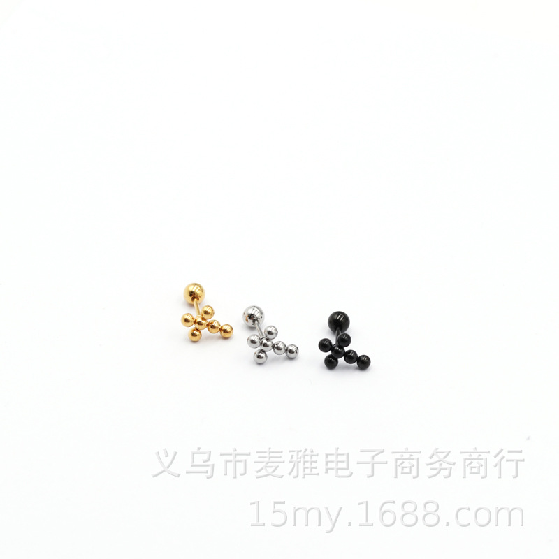 钛钢螺纹球球十字架耳钉耳骨钉耳骨坠小耳钉N51|ms