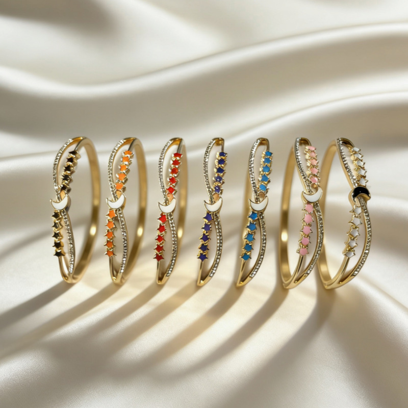 Multicolor Light Luxury Star and Moon Bracelet, Colorful Enamel with Diamond Inlay, Niche Design, Versatile Women's Jewelry, Wholesale Cross-Border Hot Item Multicolor Light Luxury Star and Moon Bracelet, Colorful Enamel with Diamond Inlay, Niche Design, Versatile Women's Jewelry, Wholesale Cross-Border Hot Item