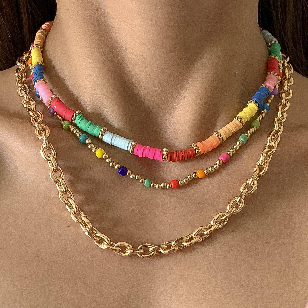 Elegant Beaded Contrast Color and Versatile Ornament Necklace Color Europe and America Cross Border