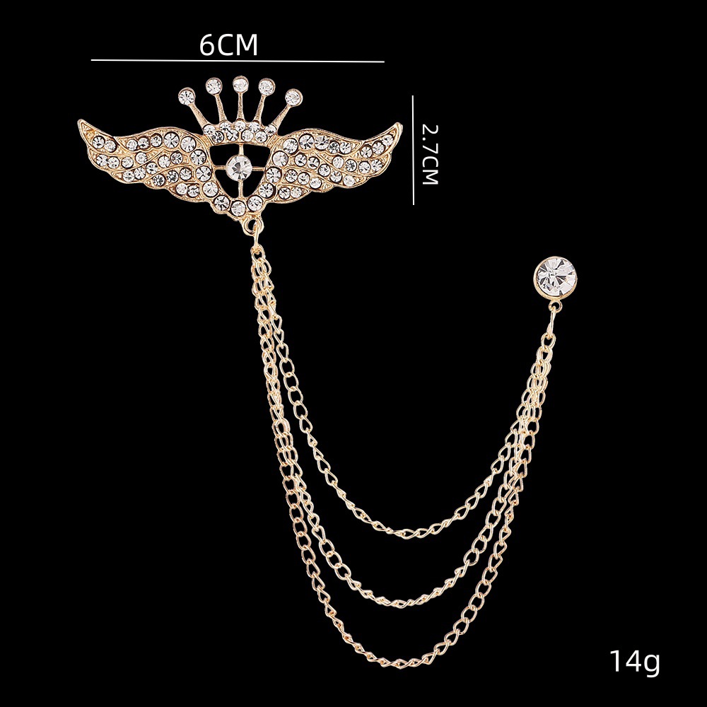 Moda corona alas diamante borla hombres traje broche simple todo partido traje vestido abrigo ramillete accesorios