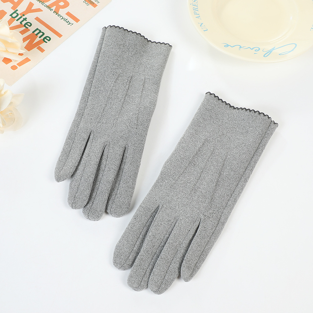 Guantes de terciopelo bordados de estilo coreano temperamento suave cruzado guantes cálidos con pantalla táctil guantes de dedo de niña