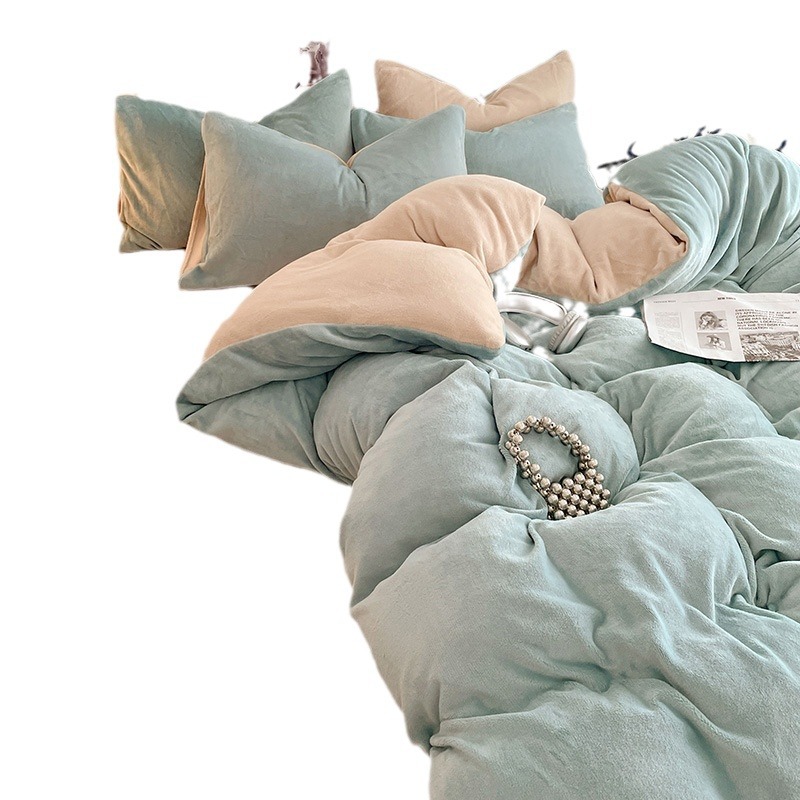 ミルクパイル4点セットA類母子級サンゴパイル布団カバー純色シーツ保温寮3点セットベッド笠金