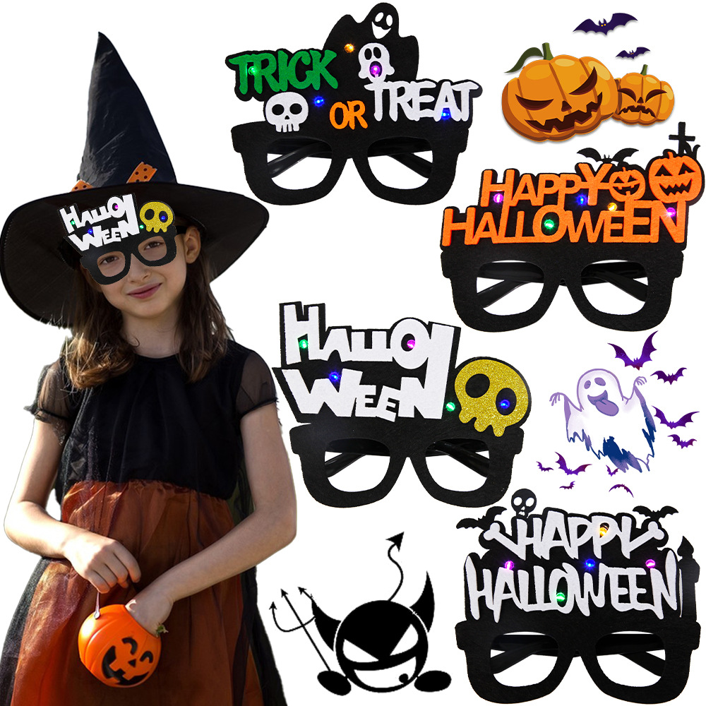 Gafas de calabaza LED con luces para Halloween 2025, gafas brillantes para niños y adultos, decoración para fiestas de disfraces de fantasmas.