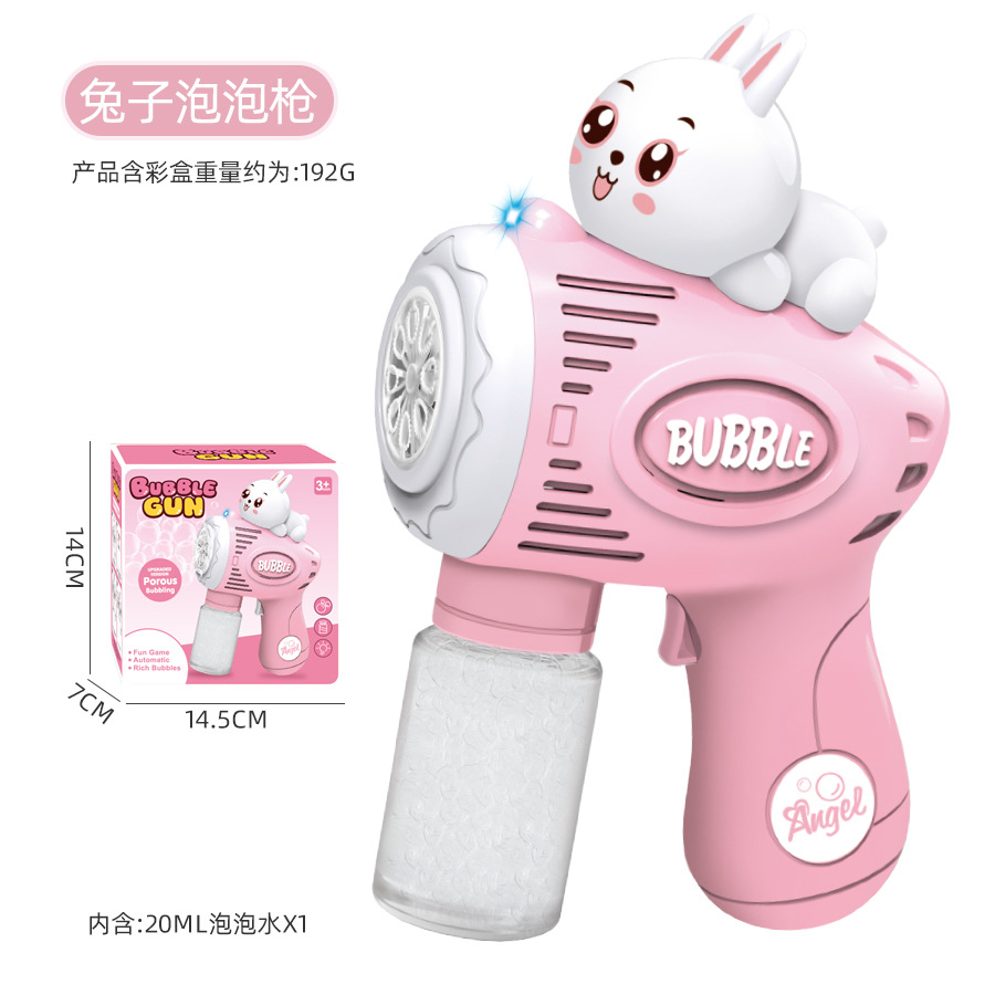 Pistola de burbujas eléctrica conejito rosa + 1 botella de agua (en caja)