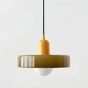 25CM 샹들리에 - 노란색 램프 헤드 + 녹색 갓 - 따뜻한 빛