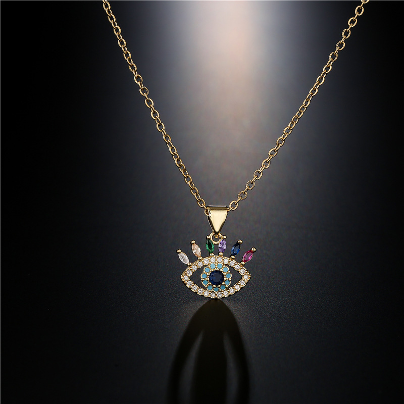 Aogu Cross-Border Supply Amazon Hot Sale Copper Micro Inlaid Zircon Ornament Gold Small Eye Pendant 