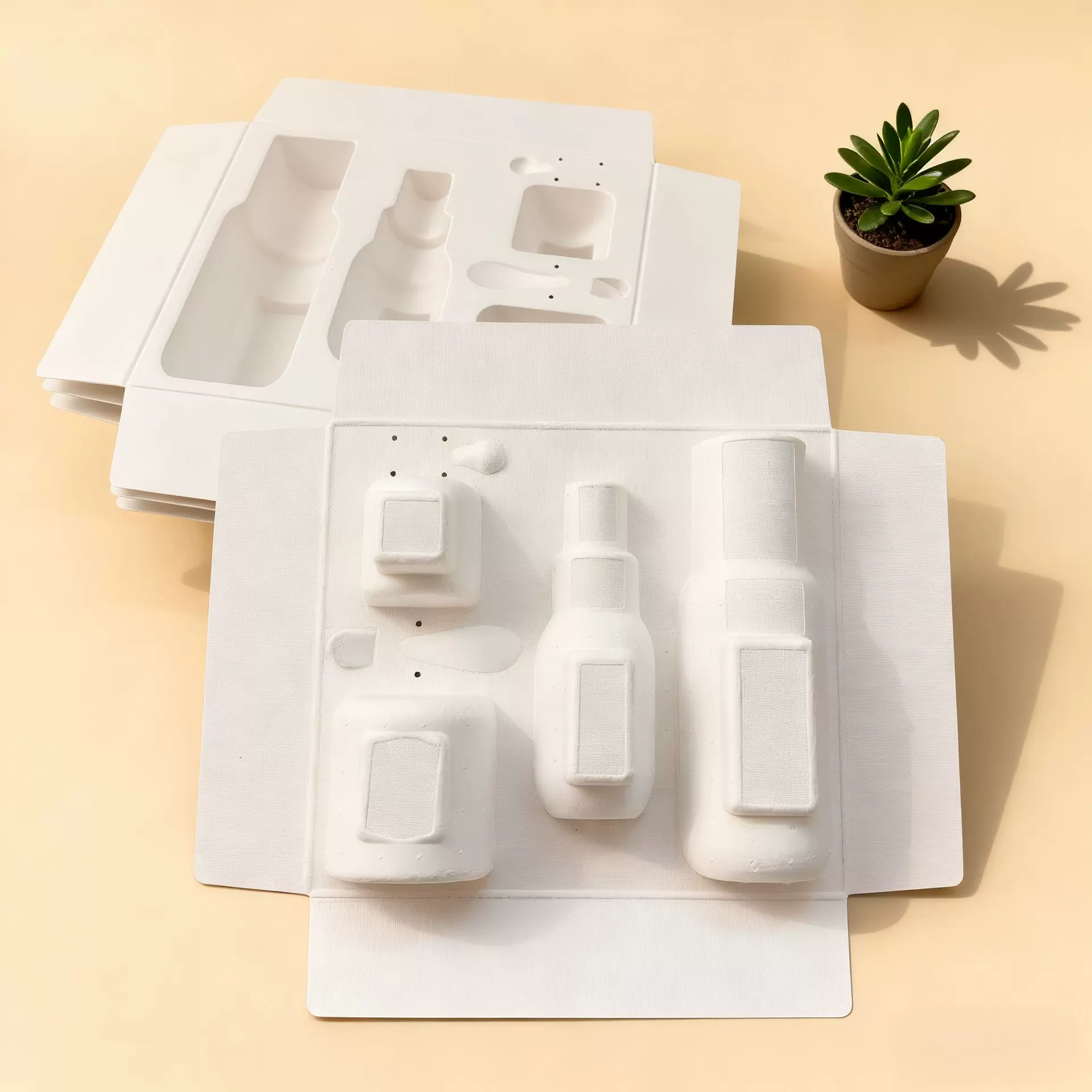 2025新品化妆品白色纸浆模塑 湿压环保可降解防震纸托包装内托