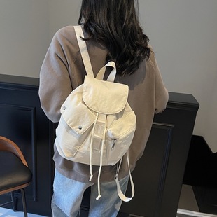 2025 New Korean Style Niche Casual Simple Dopamine Solid Color All-match Commuter Travel Drawstring Backpack for Women