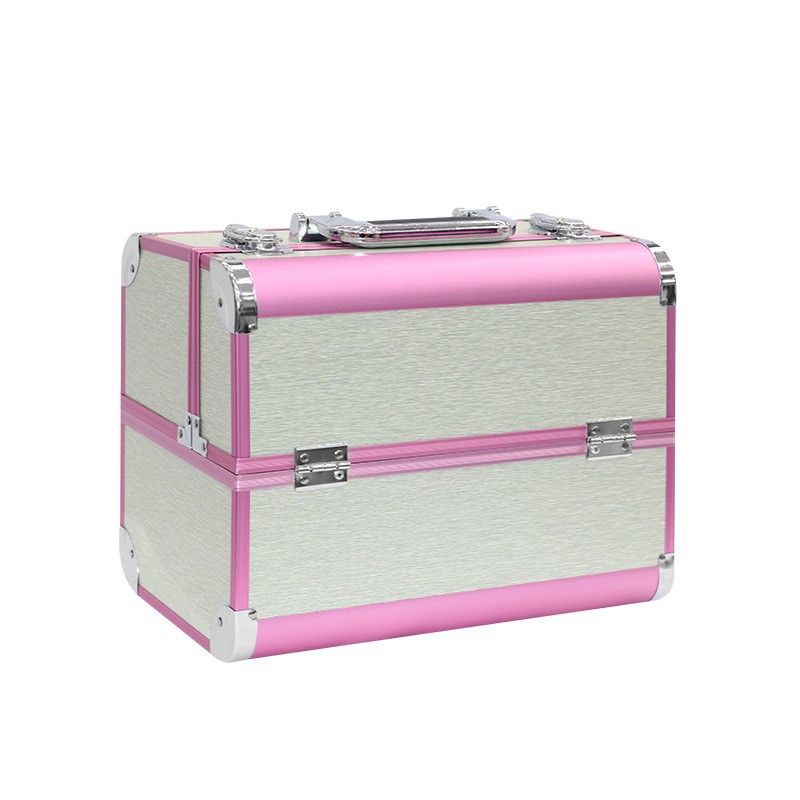 Fábrica en stock color aluminio doble abierto aleación de aluminio portátil caso cosmético tatuaje manicura Caja de Herramientas caja de cosméticos