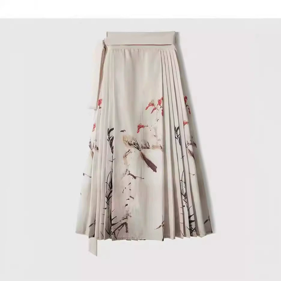 Позиционирующая юбка с принтом цветов и птиц в национальном стиле новый топ в китайском стиле 2024 весенне-летний пригородный темперамент соответствие