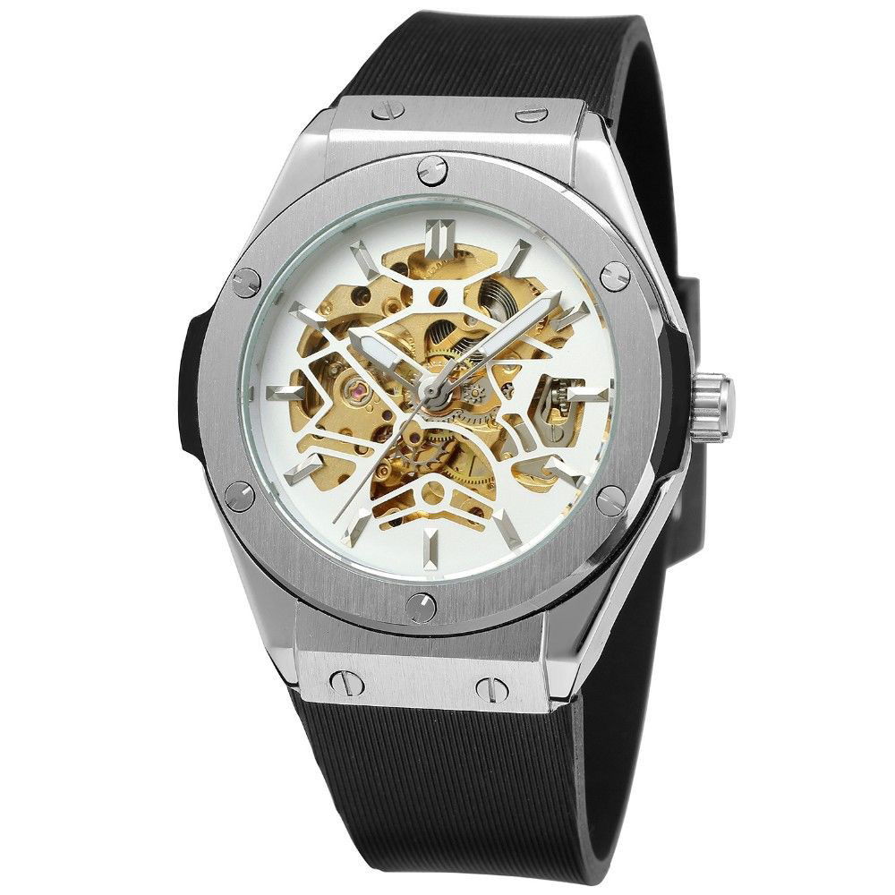 forsining foreign trade AliExpress men's fashion casual silver hollow automatic mechanical watch wholesale