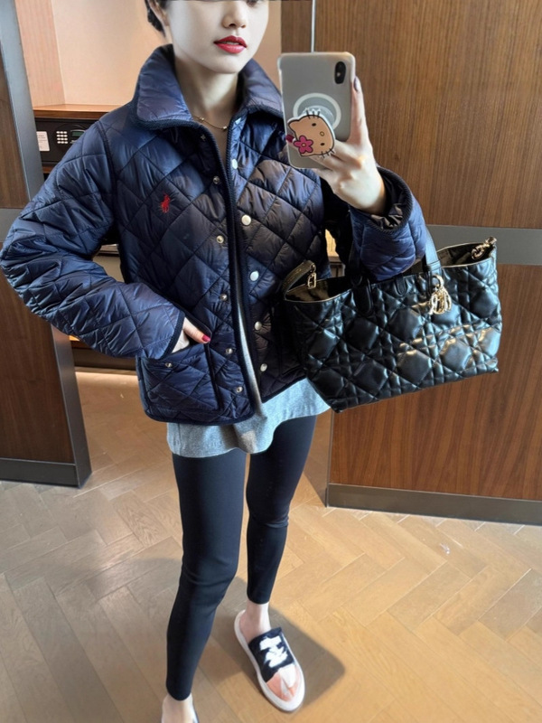 跨境外贸高品老钱风 RL菱形格绗绣灯芯绒包条棉服夹克外套3色女款|undefined