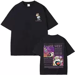 Kanye West Graduation Bear Graphic Tee - 100% Cotton, Striped Casual Straight Fit