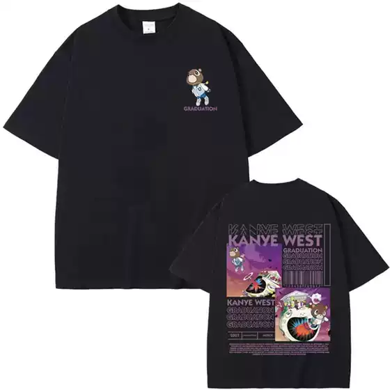 Kanye West Graduation Bear Graphic Tee - 100% Cotton, Striped Casual Straight Fit