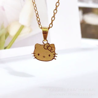 欧美风ins卡通蝴蝶结可爱KT猫项链 简约百搭猫咪锁骨链毛衣链配饰