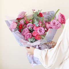 新款鮮花包裝紙夢境後花園花束包裝材料油畫紙質花店資材批發