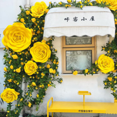 网红黄色eva泡沫玫瑰花墙玫瑰的故事主题装饰花餐饮景区造景